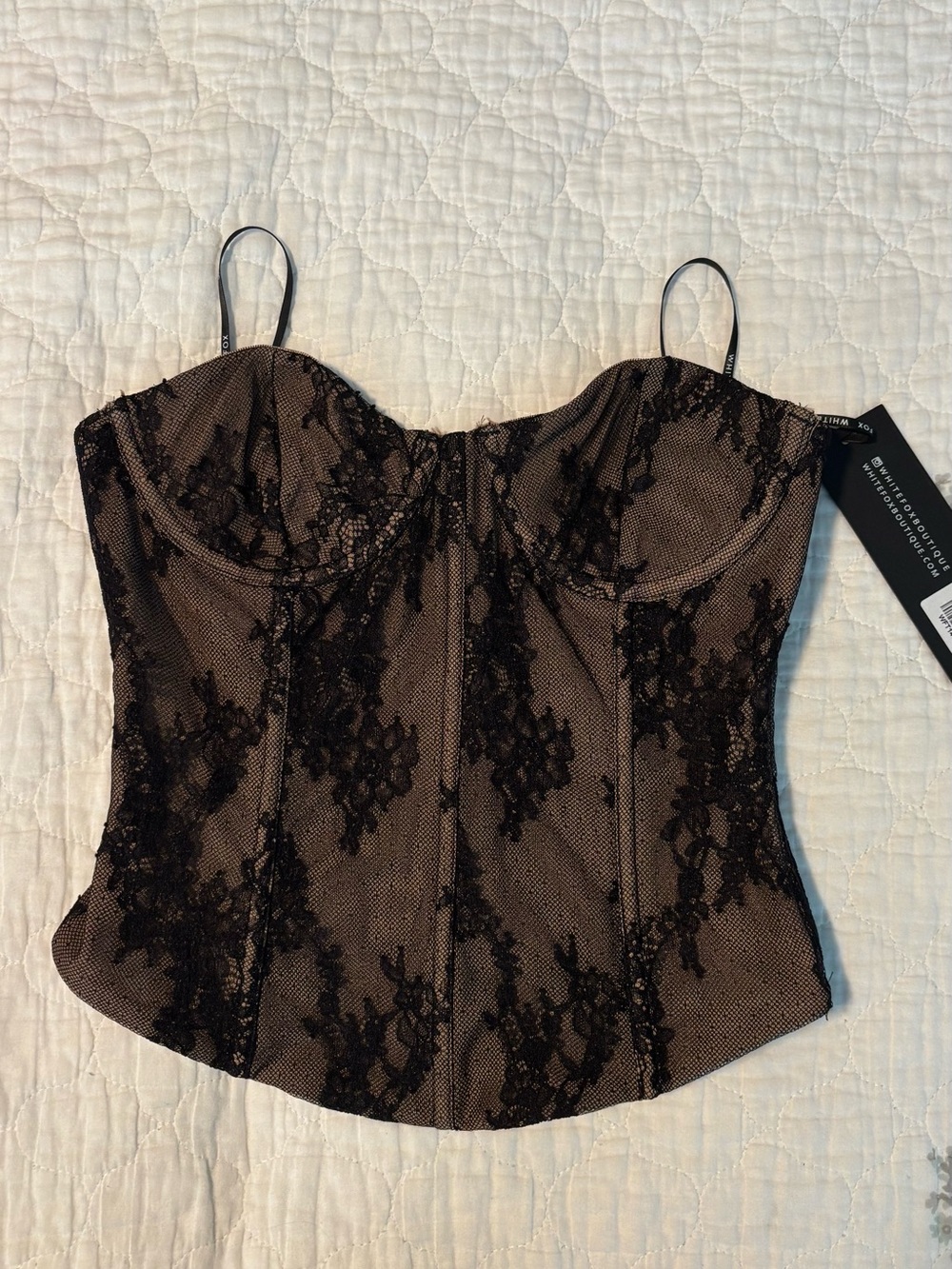 White Fox Lace-Overlay Bustier Top